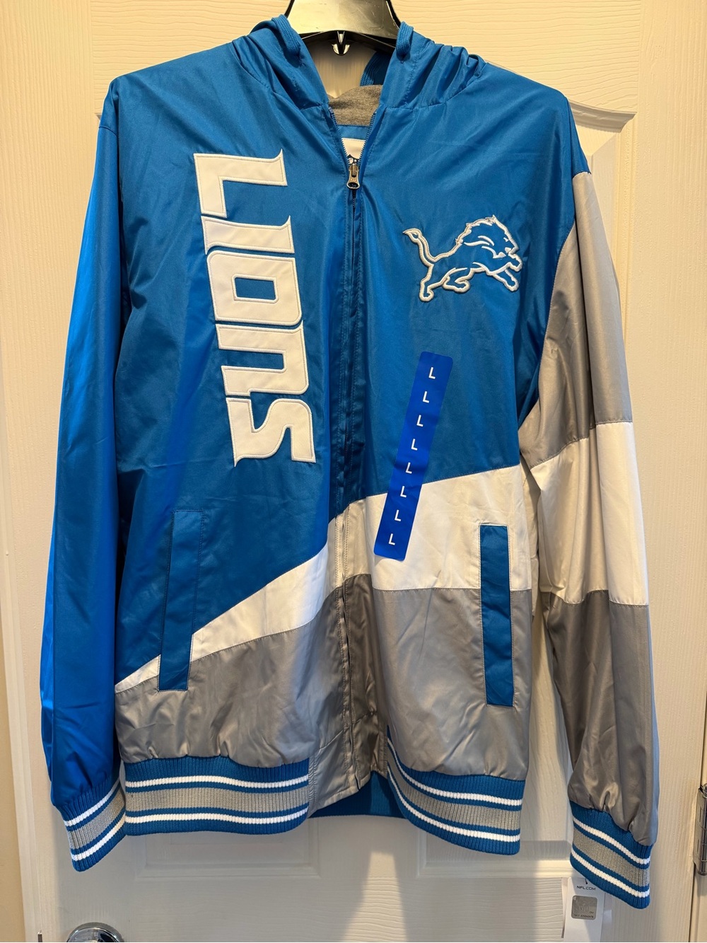 BNWT NFL Men's Lions Medium weight, Lined Full-Zip, Hooded Jacket, Blue, Large